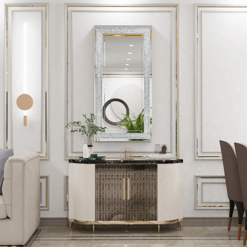 Crystal Crush Diamond Wall Mirror Rectangular Modern Rooms