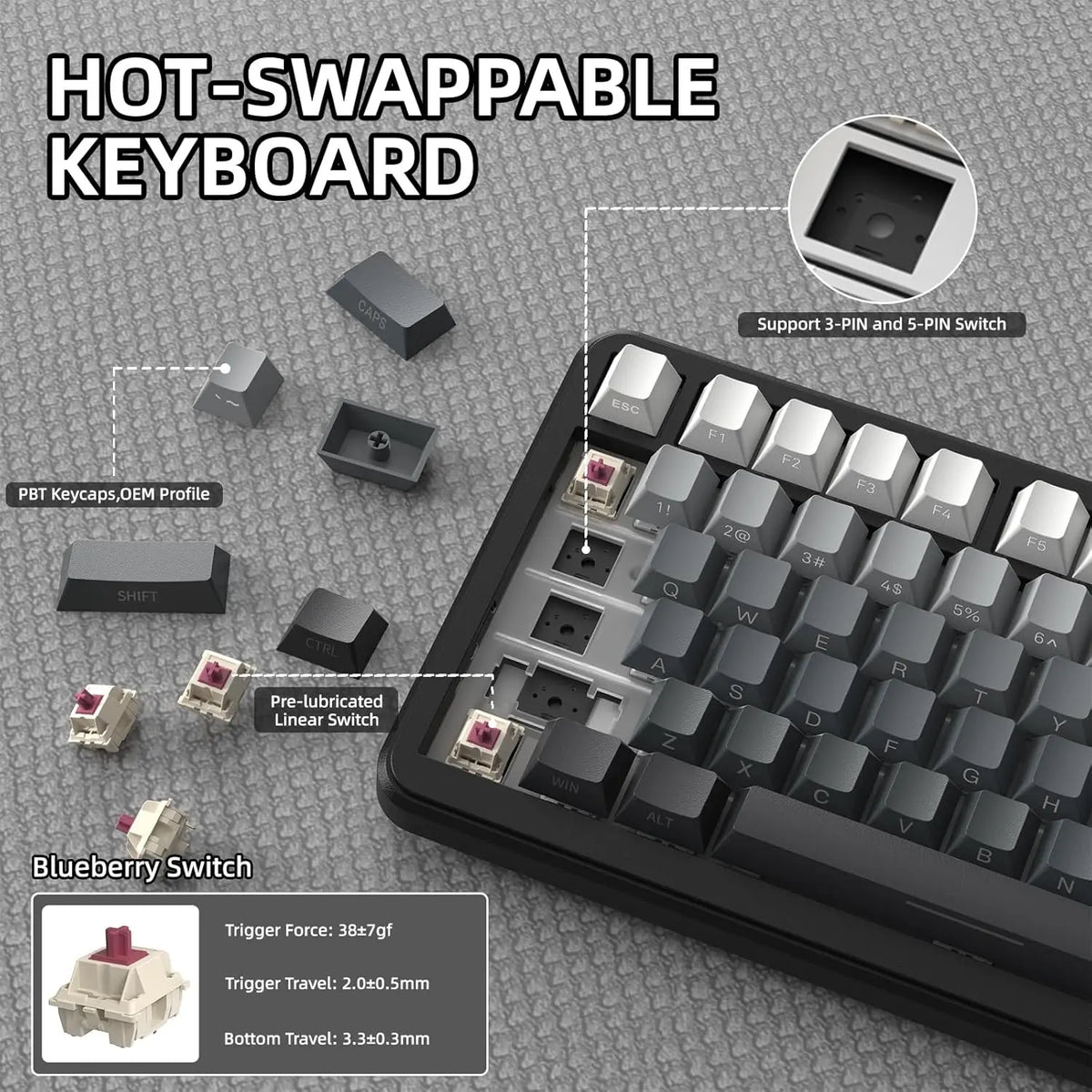 Attack Shark X85 Mechanical Keyboard Hot Swappable Gasket Screen Knob