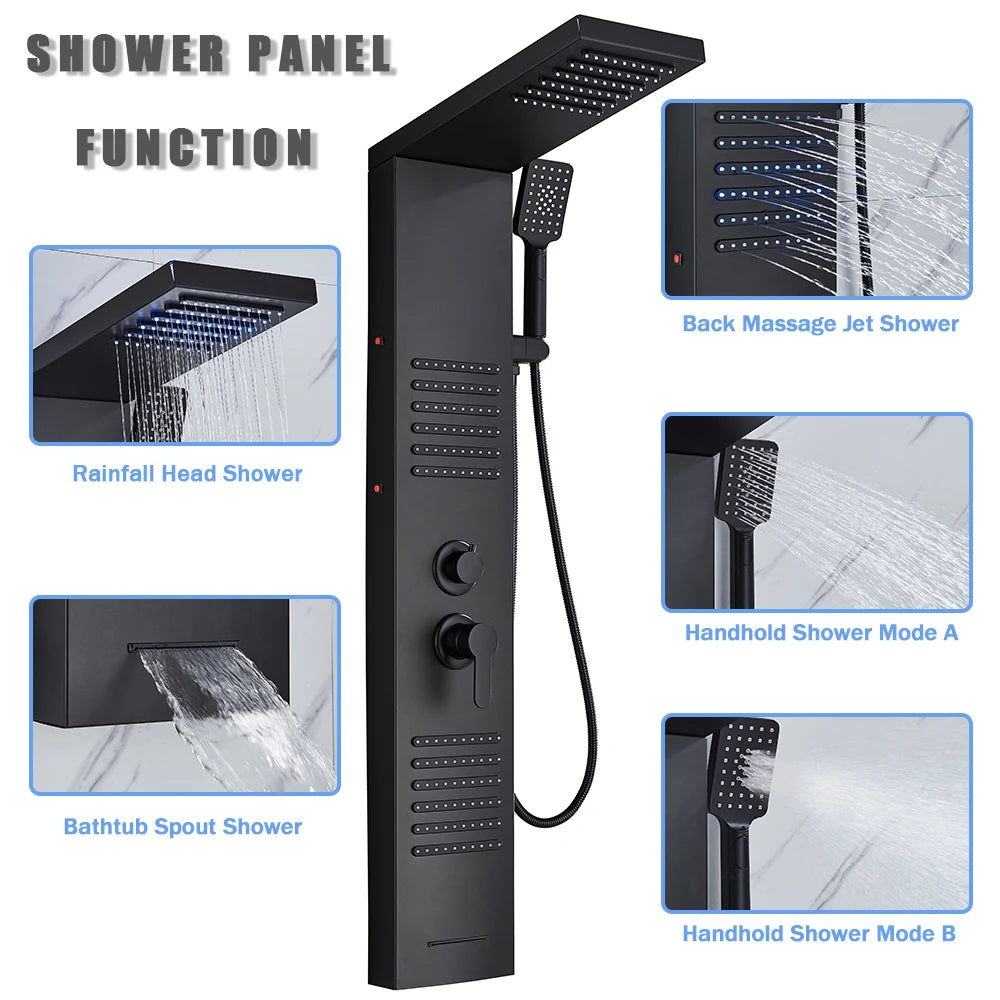 Rozin Shower Column LED Rainfall Bath Panel With Massage Jet