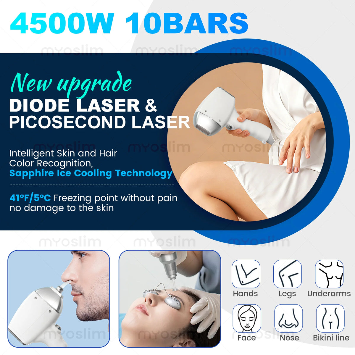 Myoslim 5000W Diode Hair Removal And Skin Rejuvenation Machine