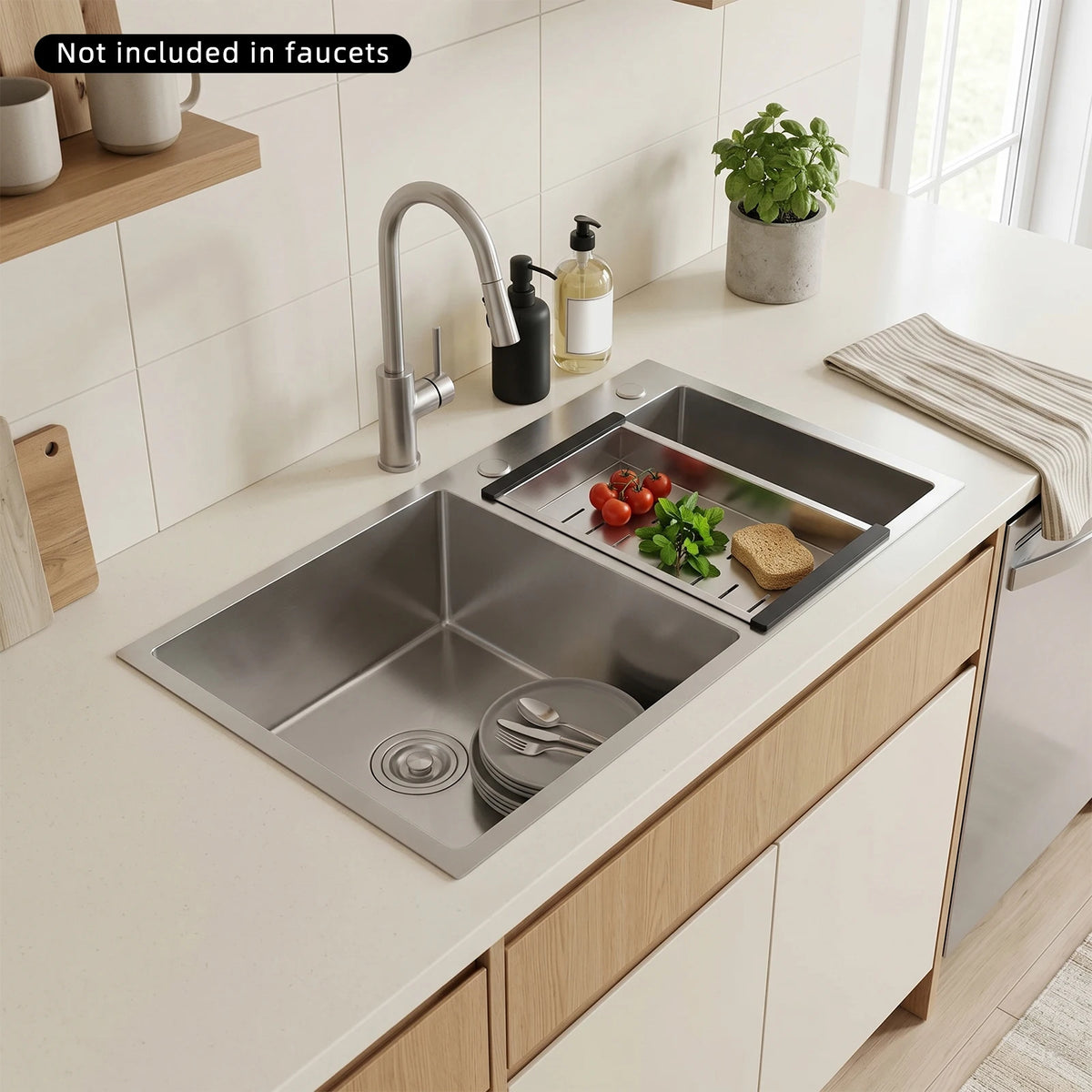 Bymaocar Double Bowl Stainless Steel Kitchen Sink Drainage Filter