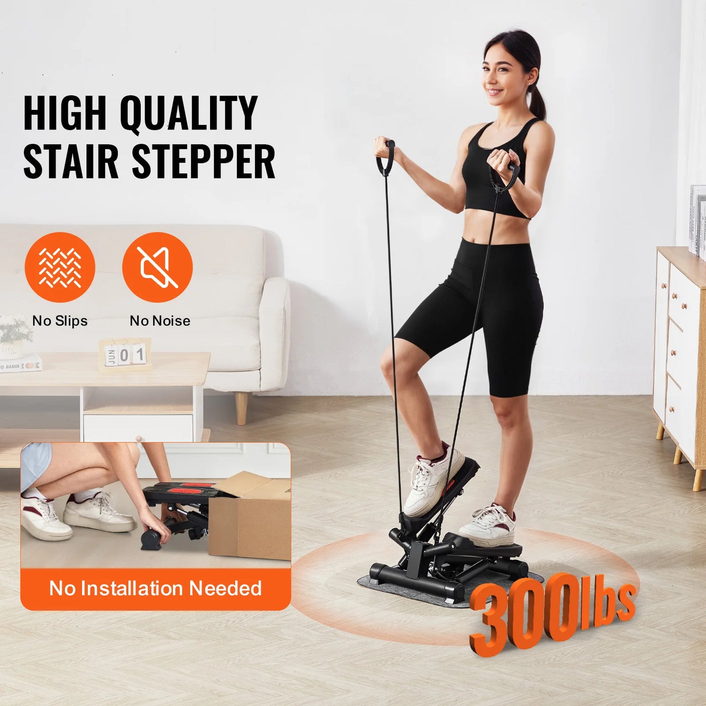 VEVOR Stair Stepper with Resistance Bands and LCD Monitor