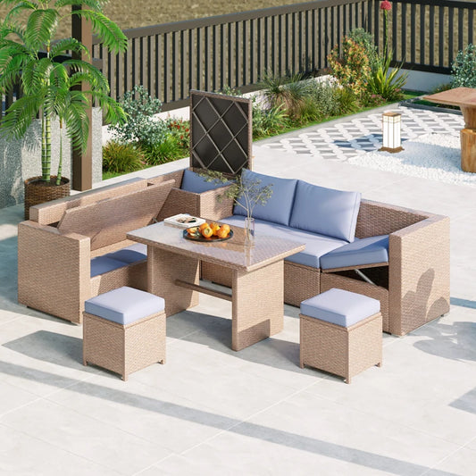Outdoor All Weather PE Rattan Sofa Set 6Piece for Patio