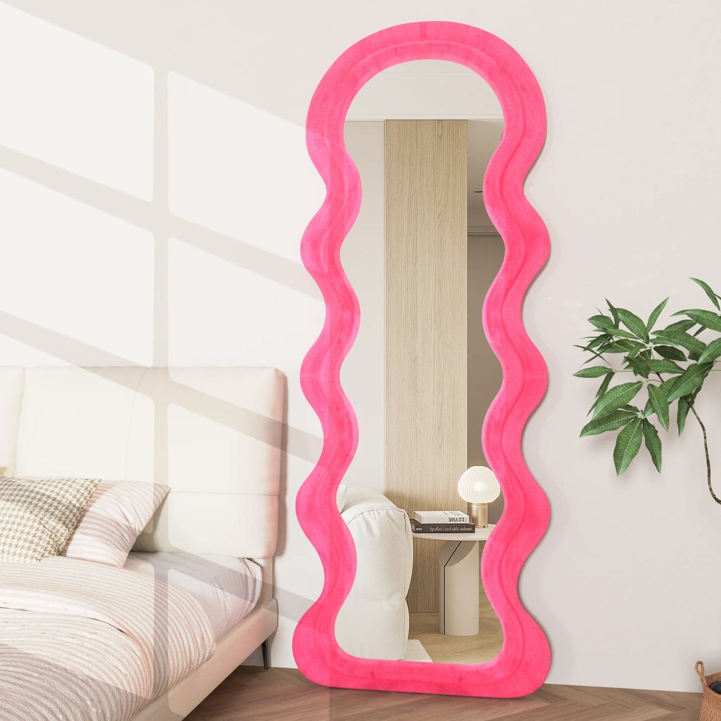 Tall Floor Mirror Irregular Wavy Framed Standing Mirror