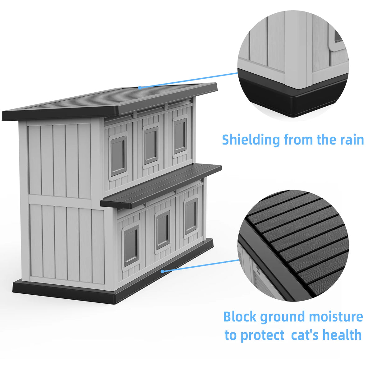 Weatherproof Two Tier Resin Cat House For Indoor Outdoor Use