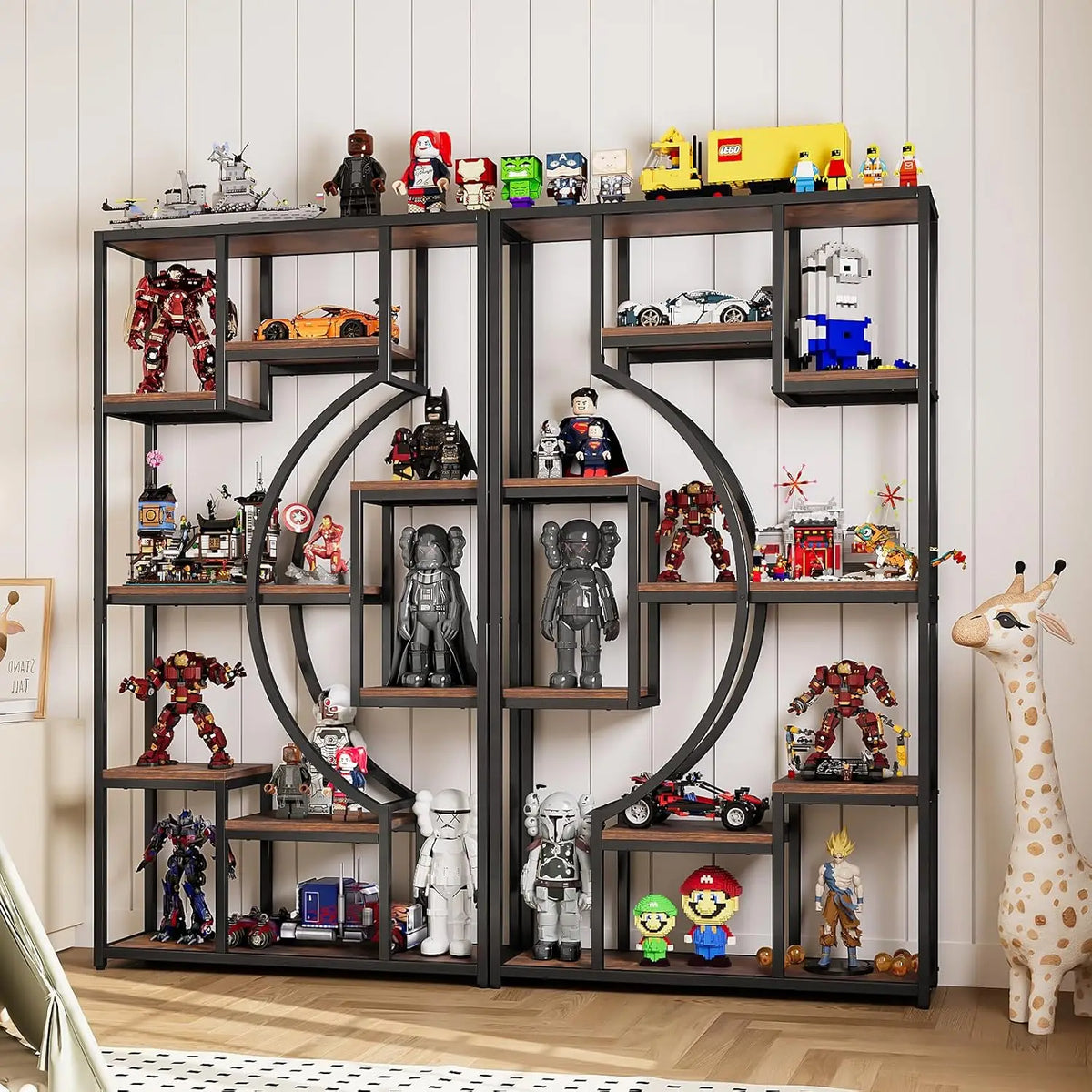 Freestanding Geometric Bookshelf Set With Eighteen Open Storage Shelves