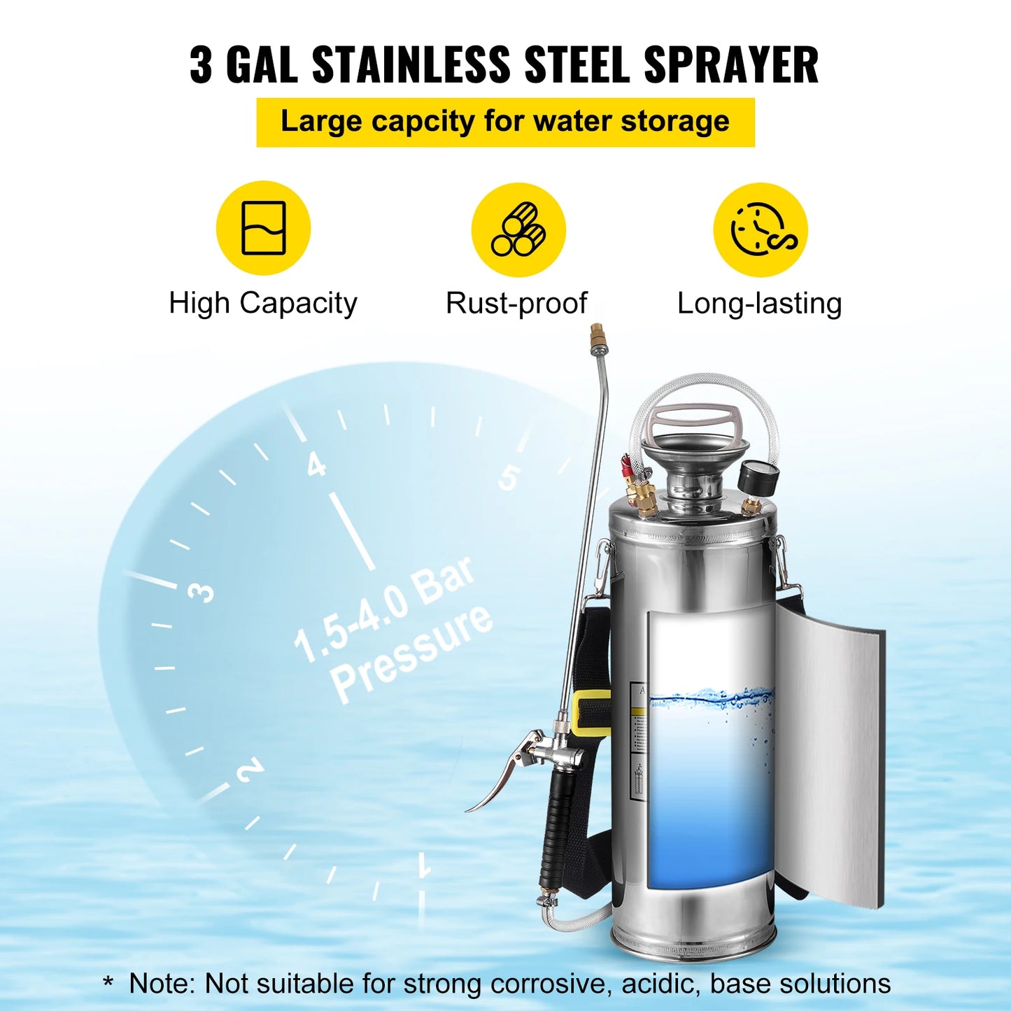 SucceBuy Stainless Steel Hand Powered Sprayer For Garden Cleaning