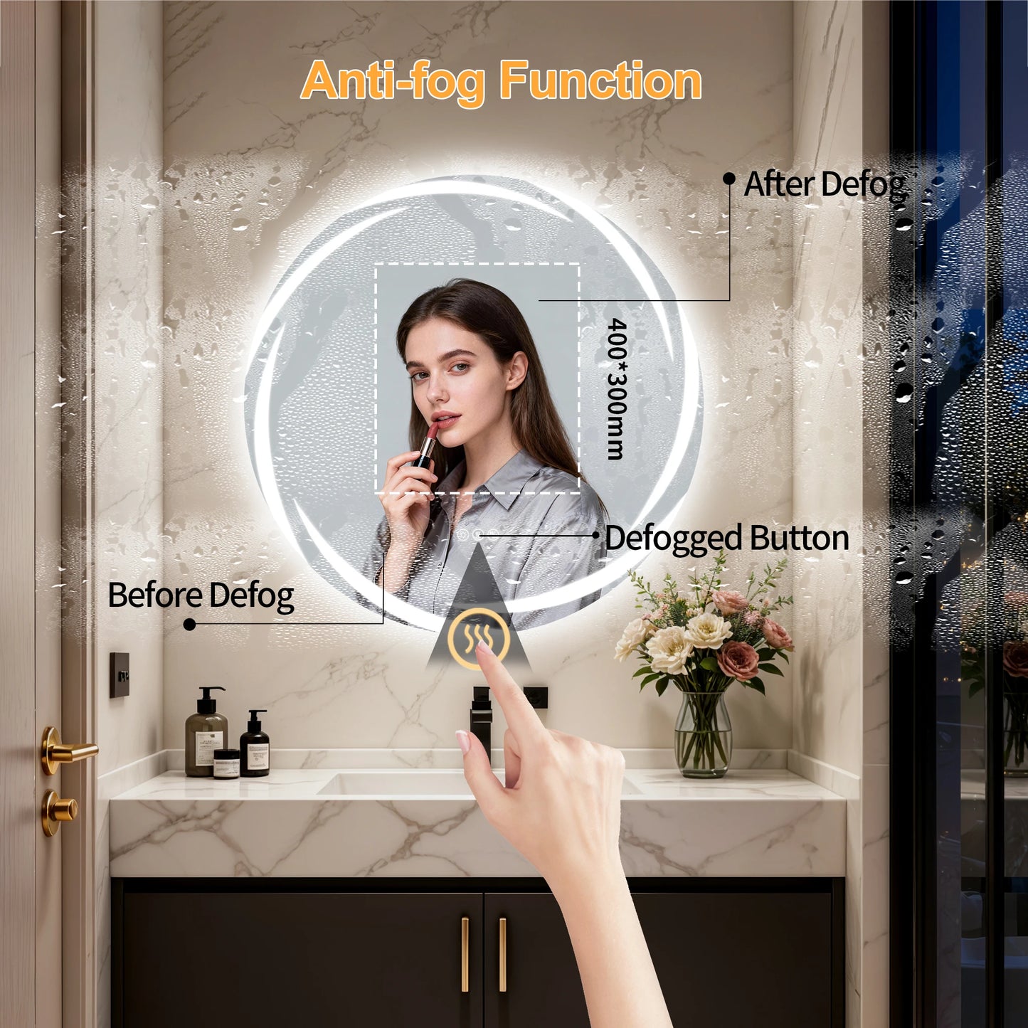 LED Bathroom Mirror With Bluetooth, Dual Speakers, Dimmable Defog Memory