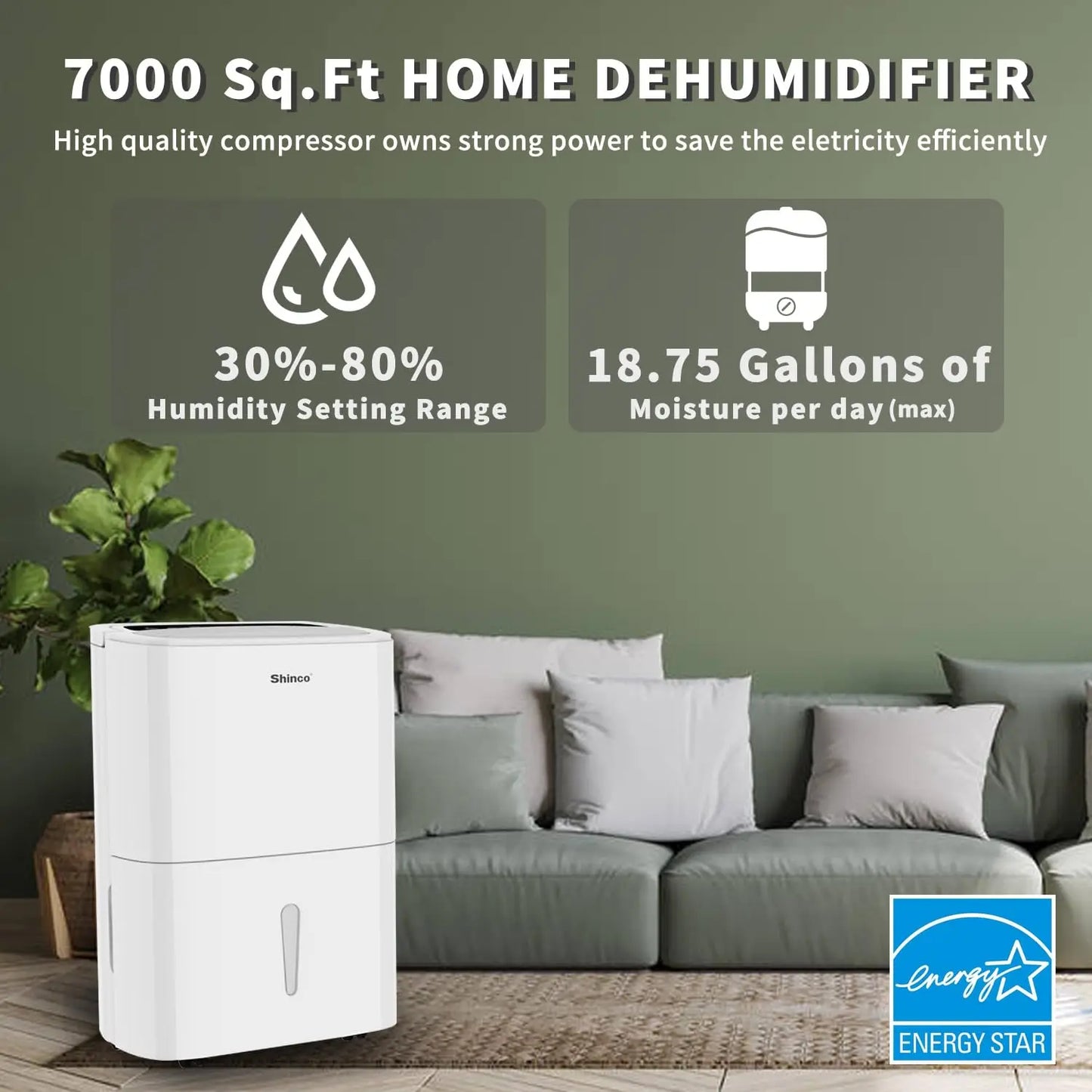 Shinco 150 Pint Energy Star Dehumidifier With Wifi Large Spaces