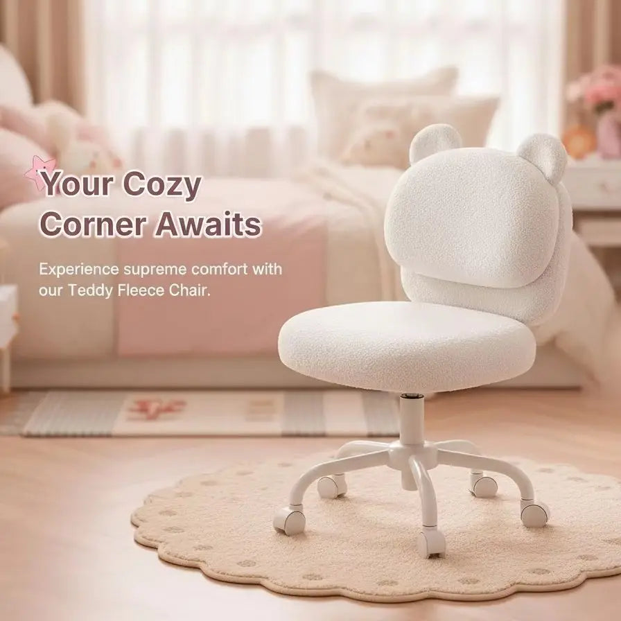 K Kyspho Vanity Desk Chair With Fleece Bear Backrest Wheels