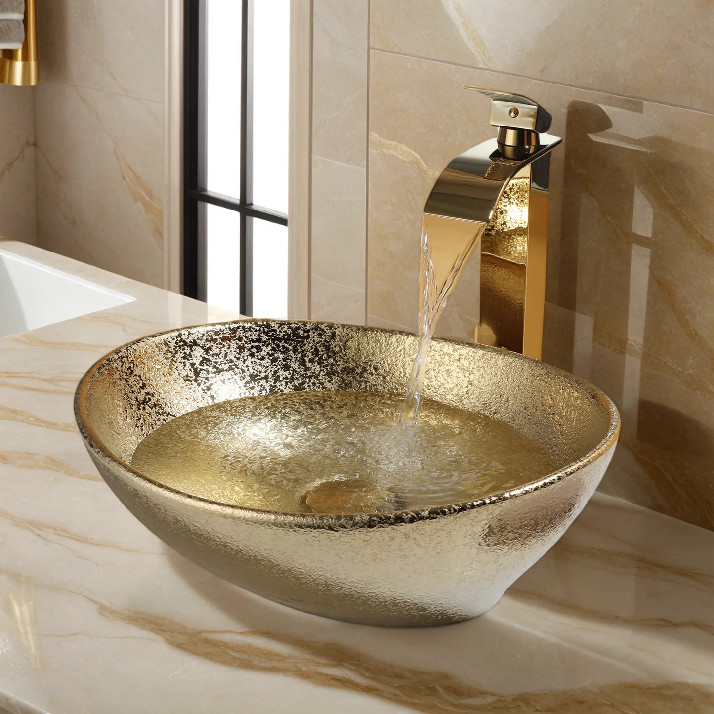 MEKKHALA Kemaidi Oval Vessel Sink With Faucet Above Counter