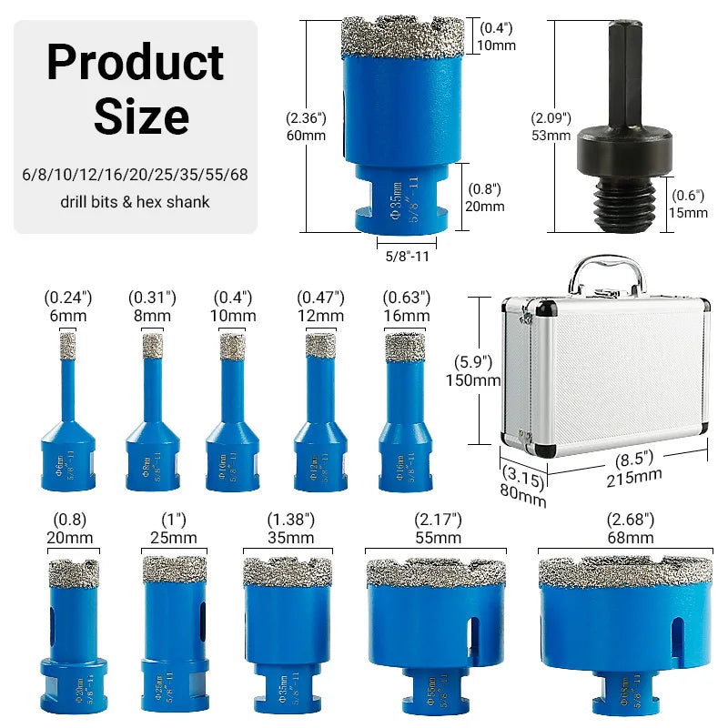 LOZLIN Brazed Diamond Core Drill Kit For Stone And Glass