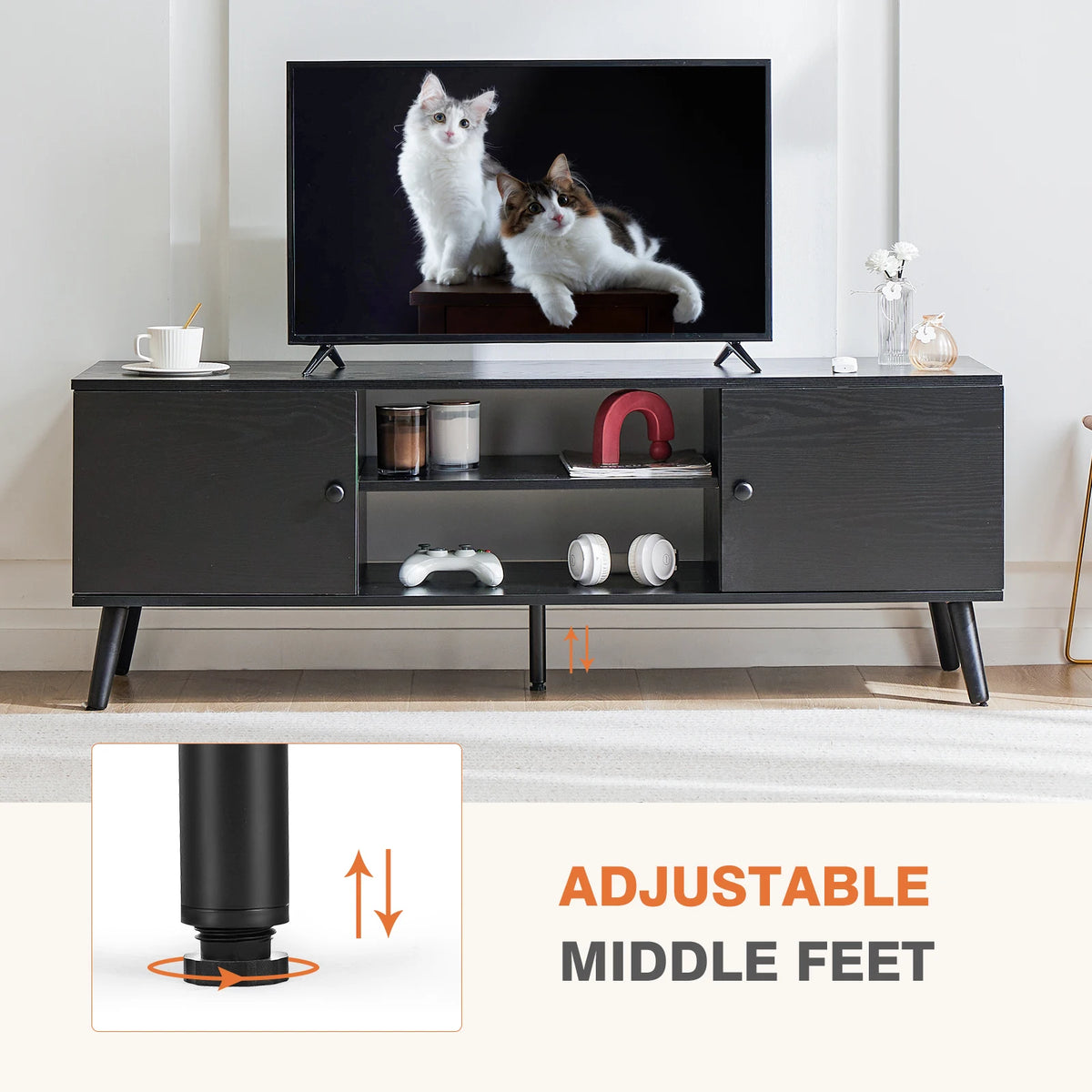 JHK Modern Wooden TV Stand Media Console With Adjustable Storage