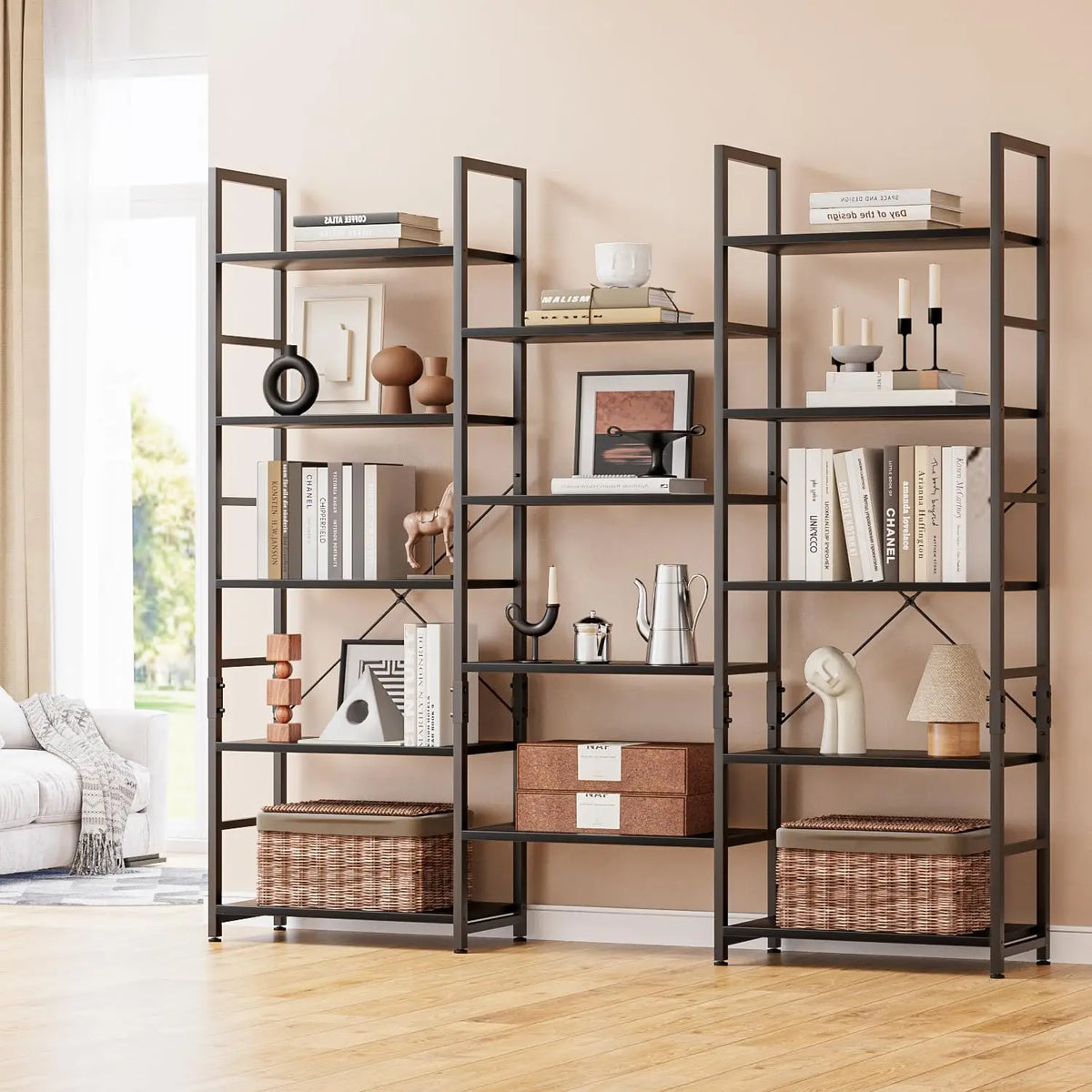 Modern 14 Shelf Laminated Bookcase With Open Floor Storage