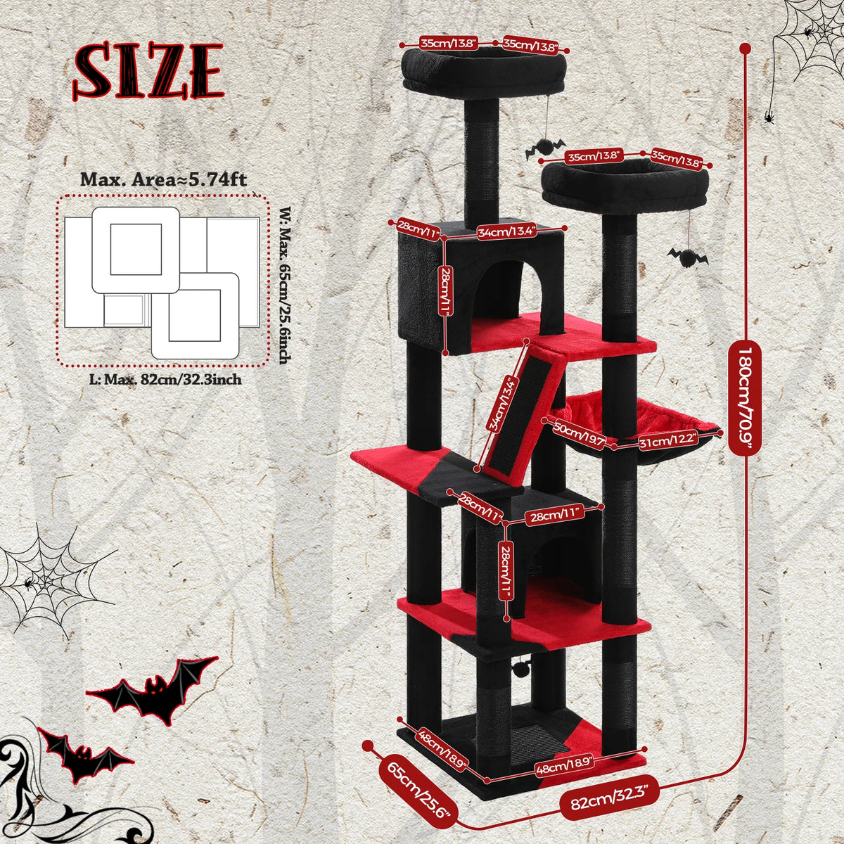 PEQULTI Multi Tier Cat Tree With Scratching Posts And Hammock