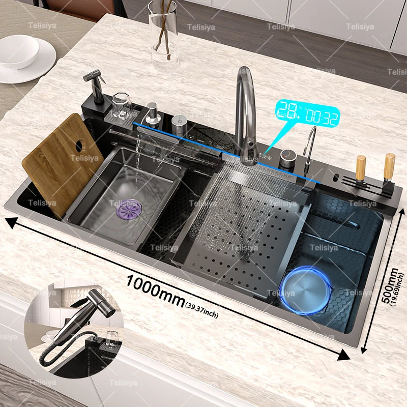 Telisiya Stainless Steel Rectangular Kitchen Sink With Digital Display
