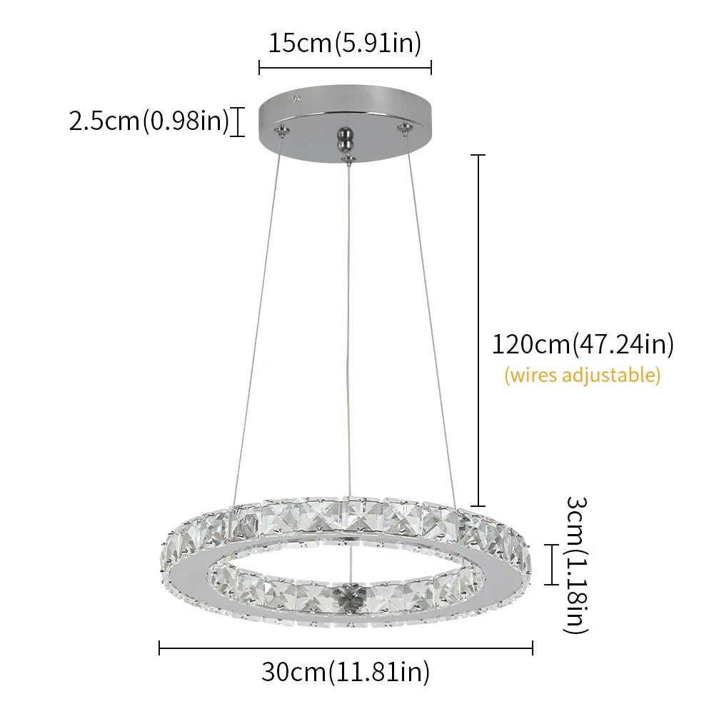 GreeLustr Modern LED Pendant Light Crystal Rings Chandelier