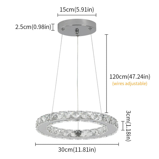 GreeLustr Modern LED Pendant Light Crystal Rings Chandelier