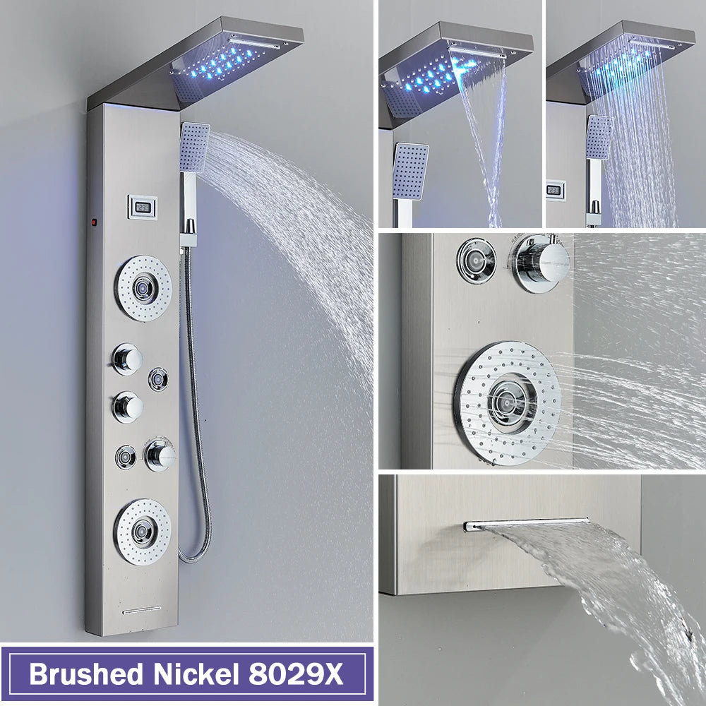 Rozin Shower Column LED Rainfall Bath Panel With Massage Jet