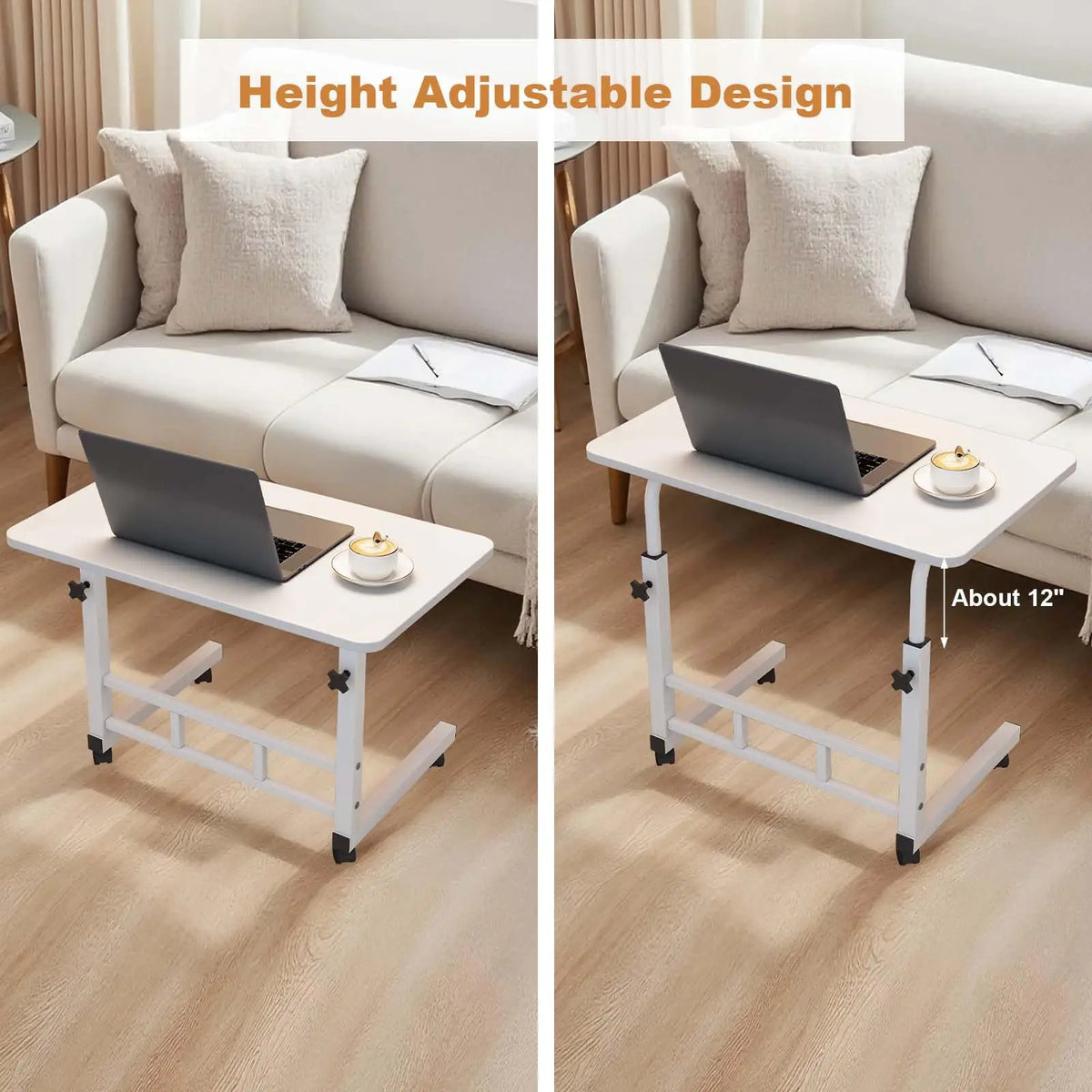 Adjustable Height Mobile Computer Desk With Wheels And Metal Frame