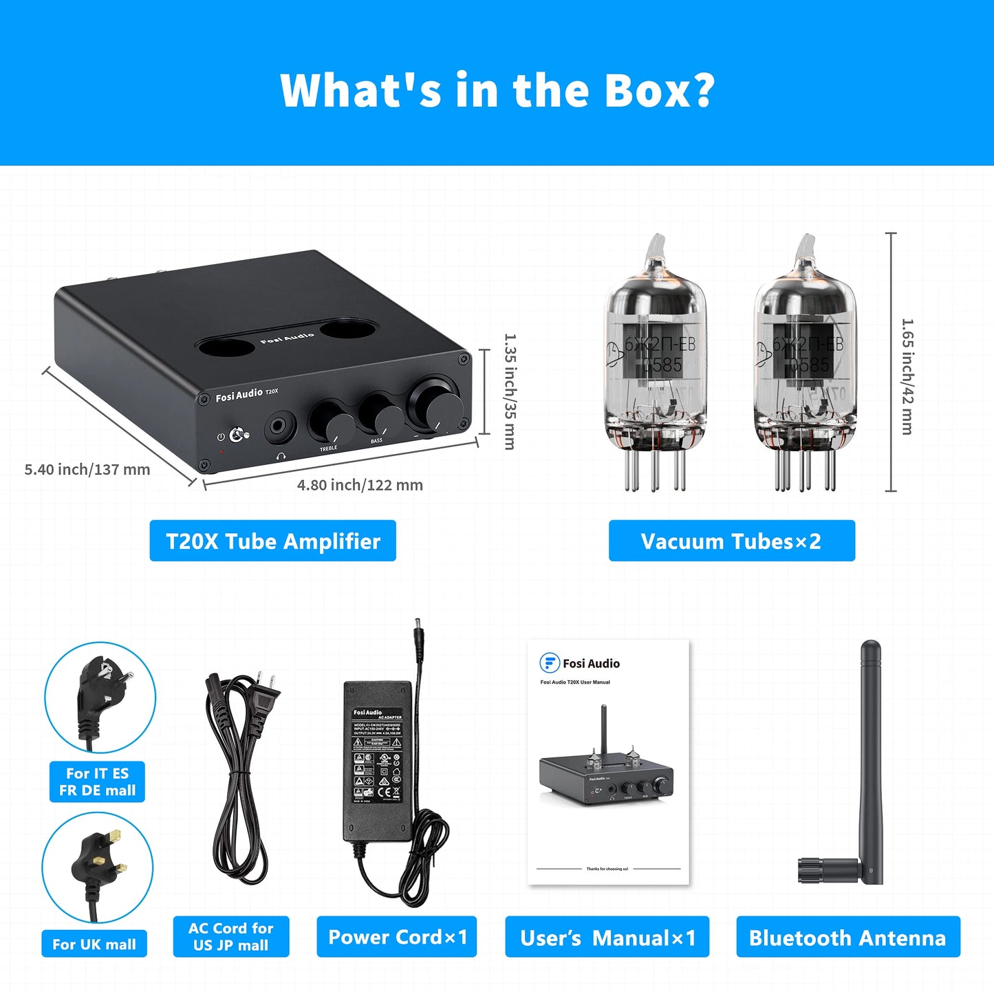 Fosi Audio T20X 100W Bluetooth Vacuum Tube Stereo Power Amp