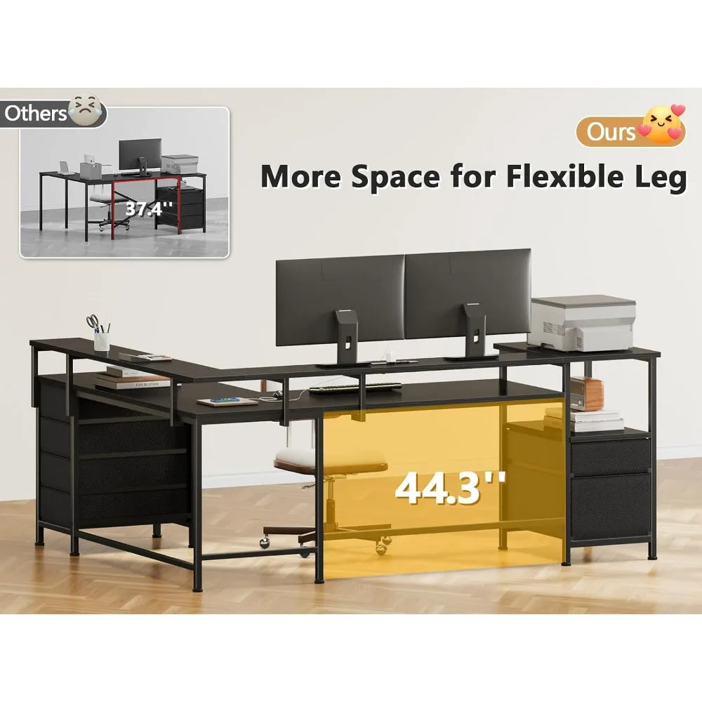 L Shaped Gaming Desk With Led Lights And Power Outlets