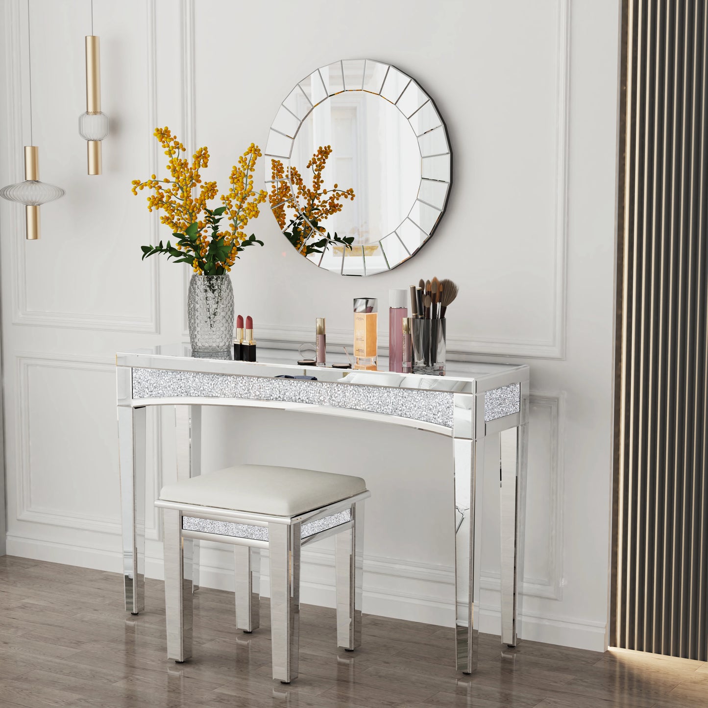 Mirrored Console Table With Crystal Inlay For Living Room Entryway