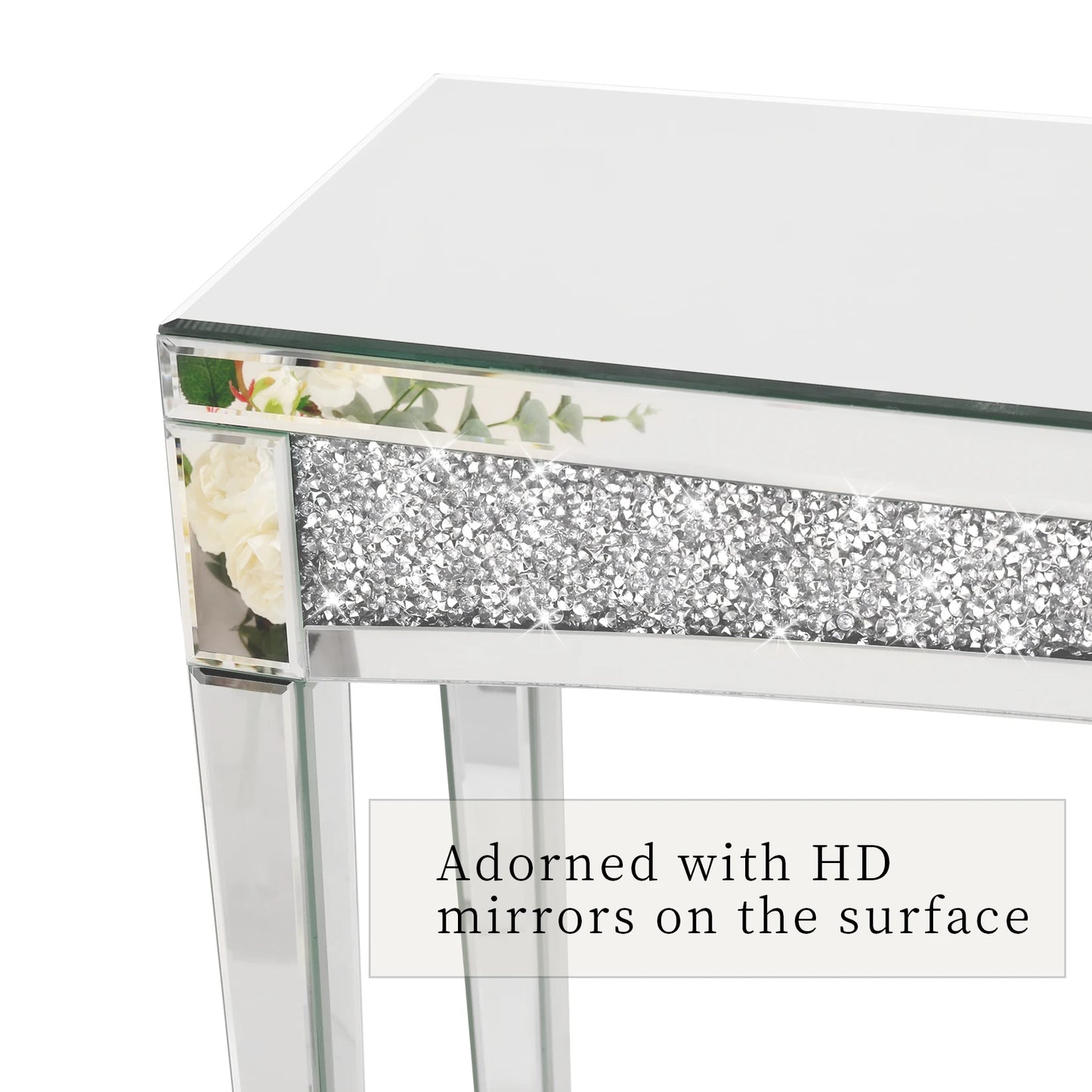 Mirrored Console Table With Crystal Inlay For Living Room Entryway