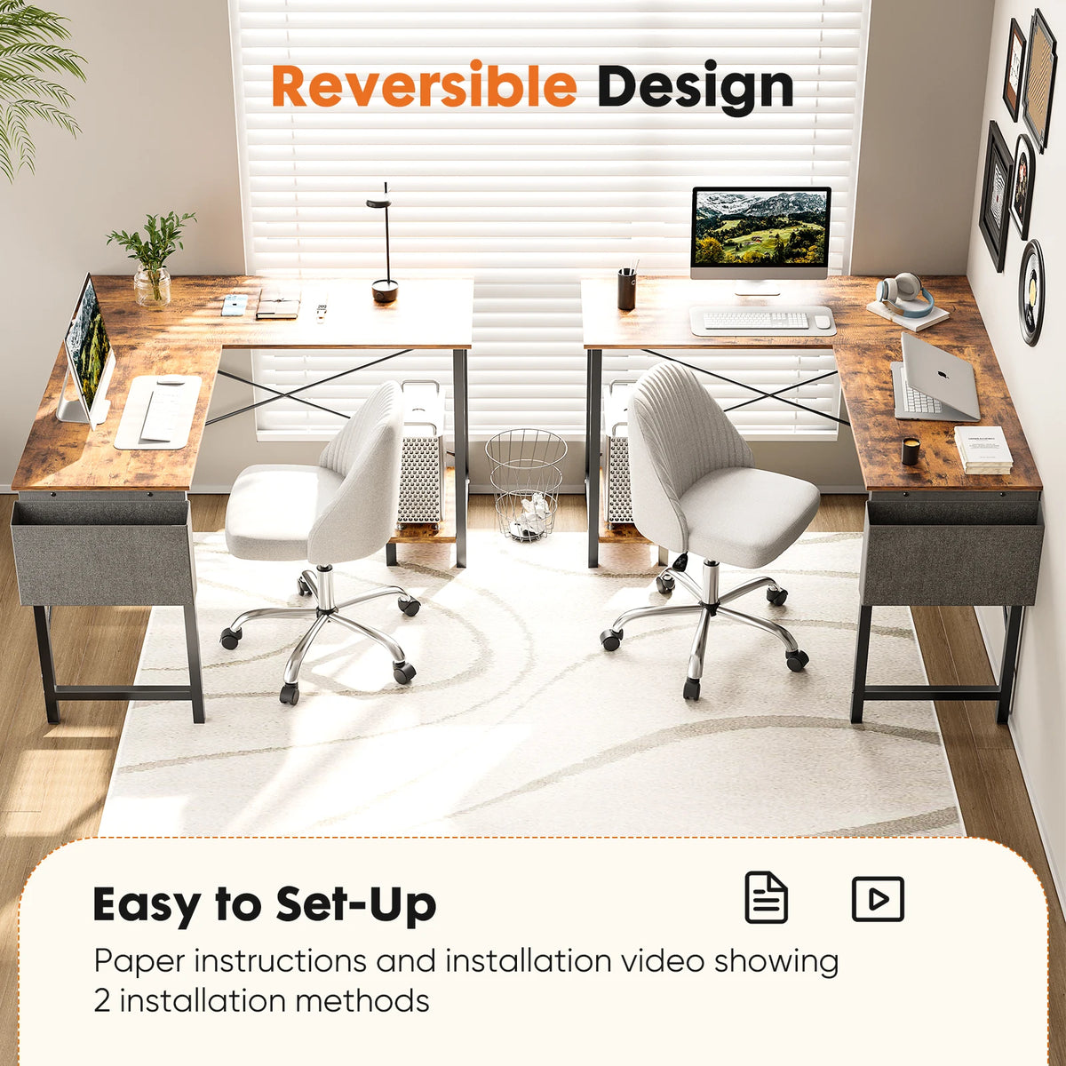 MCQ Corner Office Desk With Wooden Desktop And Storage Rack