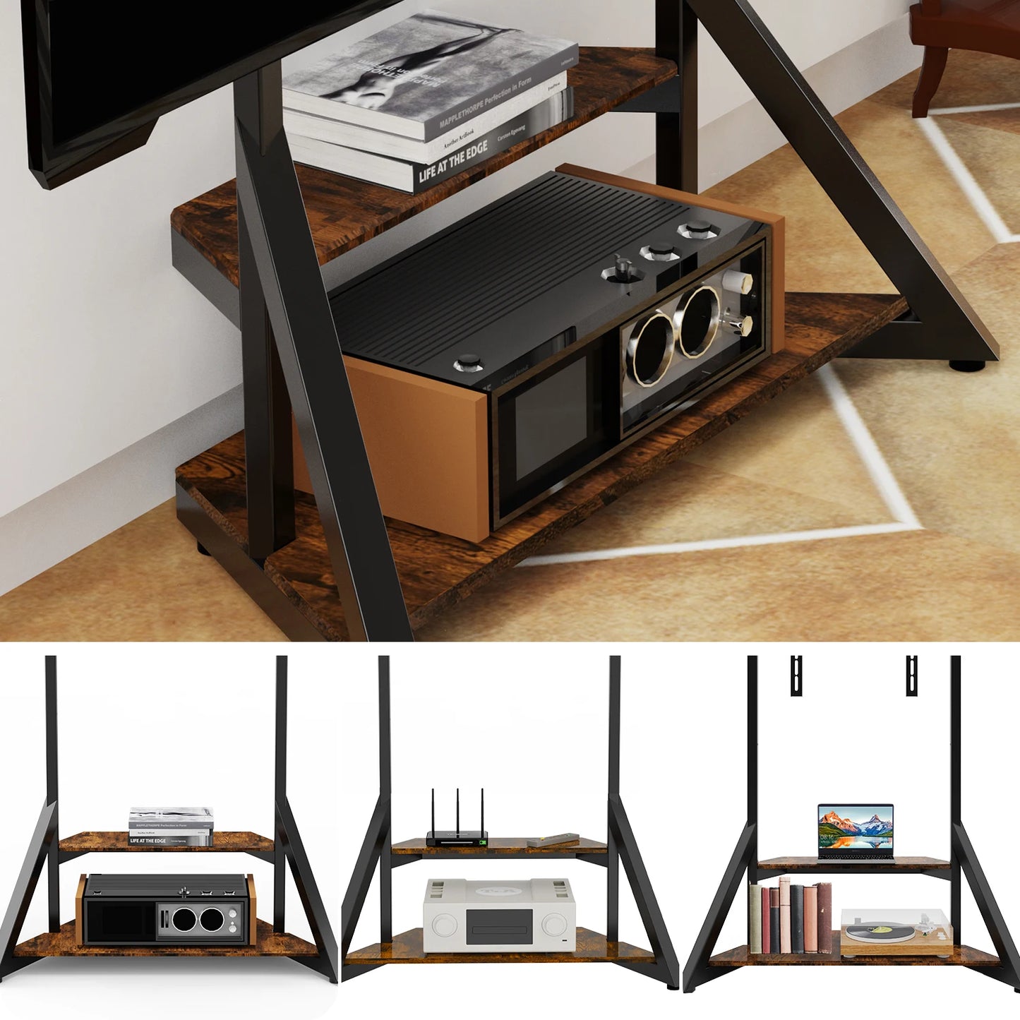 Unho Adjustable Rolling TV Floor Stand Mount for Large TVs