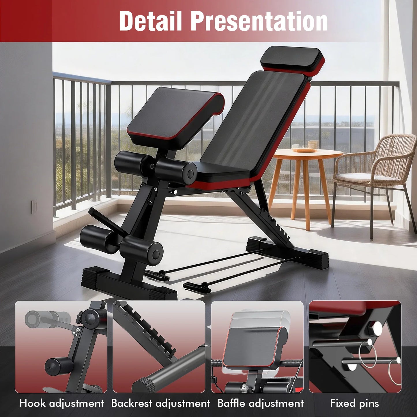 7-Level Foldable Weight Bench With Extended Headrest And Leg Extension