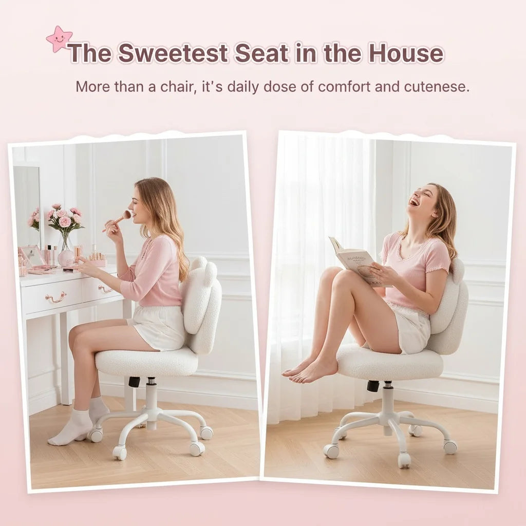 K Kyspho Vanity Desk Chair With Fleece Bear Backrest Wheels