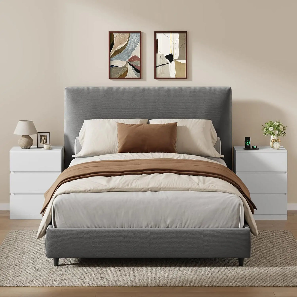 Modern Nightstand With Four Drawers Hidden Drawer And Charging Station