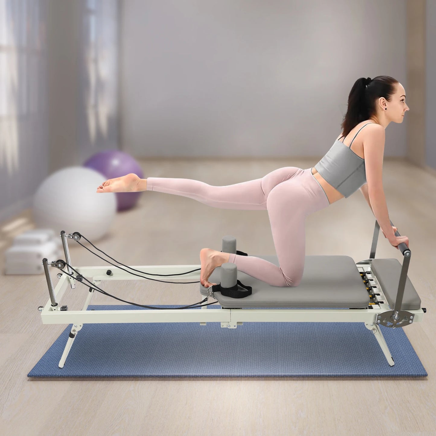 Foldable Pilates Reformer Machine Multifunctional Yoga Fitness Equipment