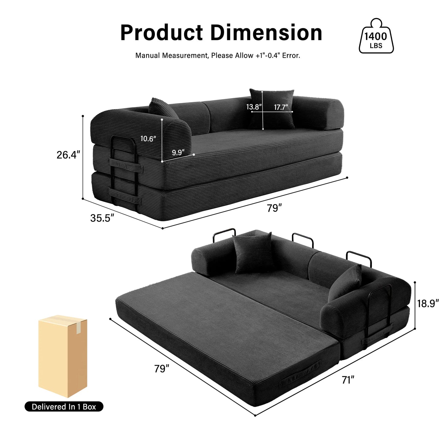 Modern Style I-Shaped Corduroy Futon Sleeper Sofa