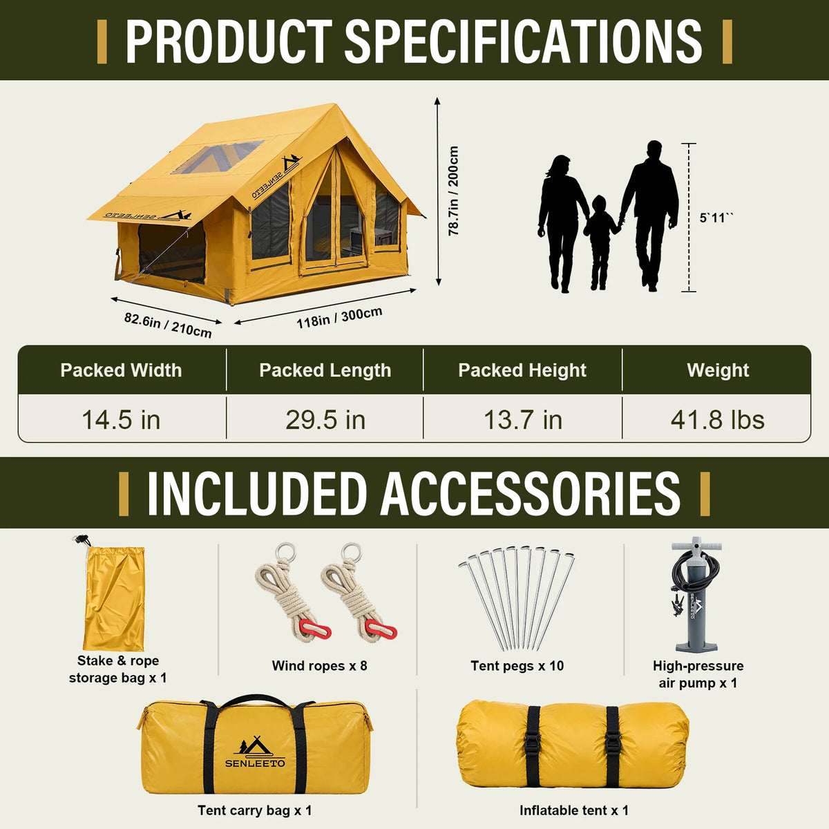SENLEETO Inflatable Camping Tent With Rain Fly And Stove Jack