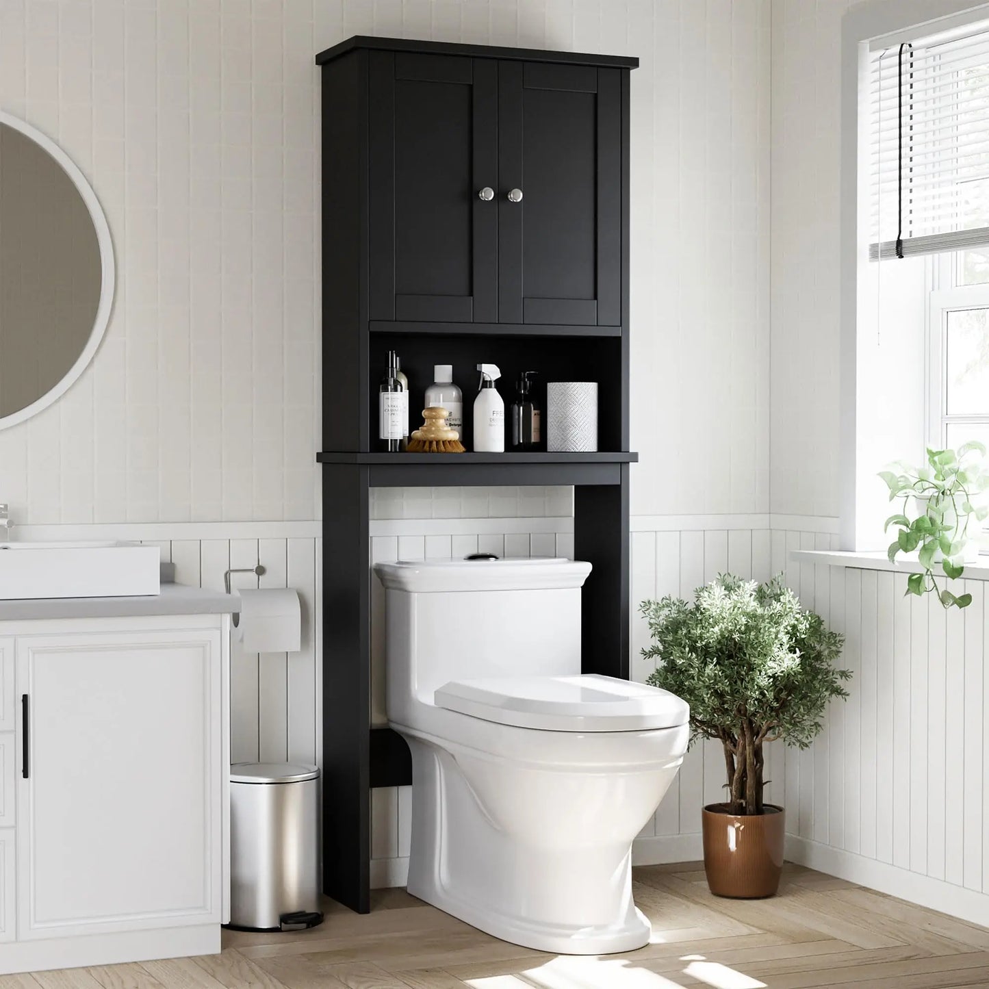 XIUWO Over The Toilet Storage Cabinet With Anti Tip Device