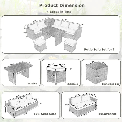 Outdoor All Weather PE Rattan Sofa Set 6Piece for Patio