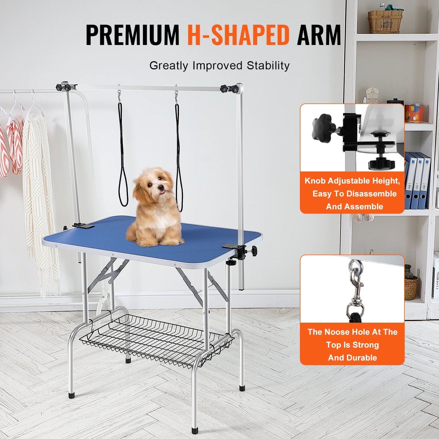 Grooming Table With Dual Arms And Clamp For Dogs Foldable