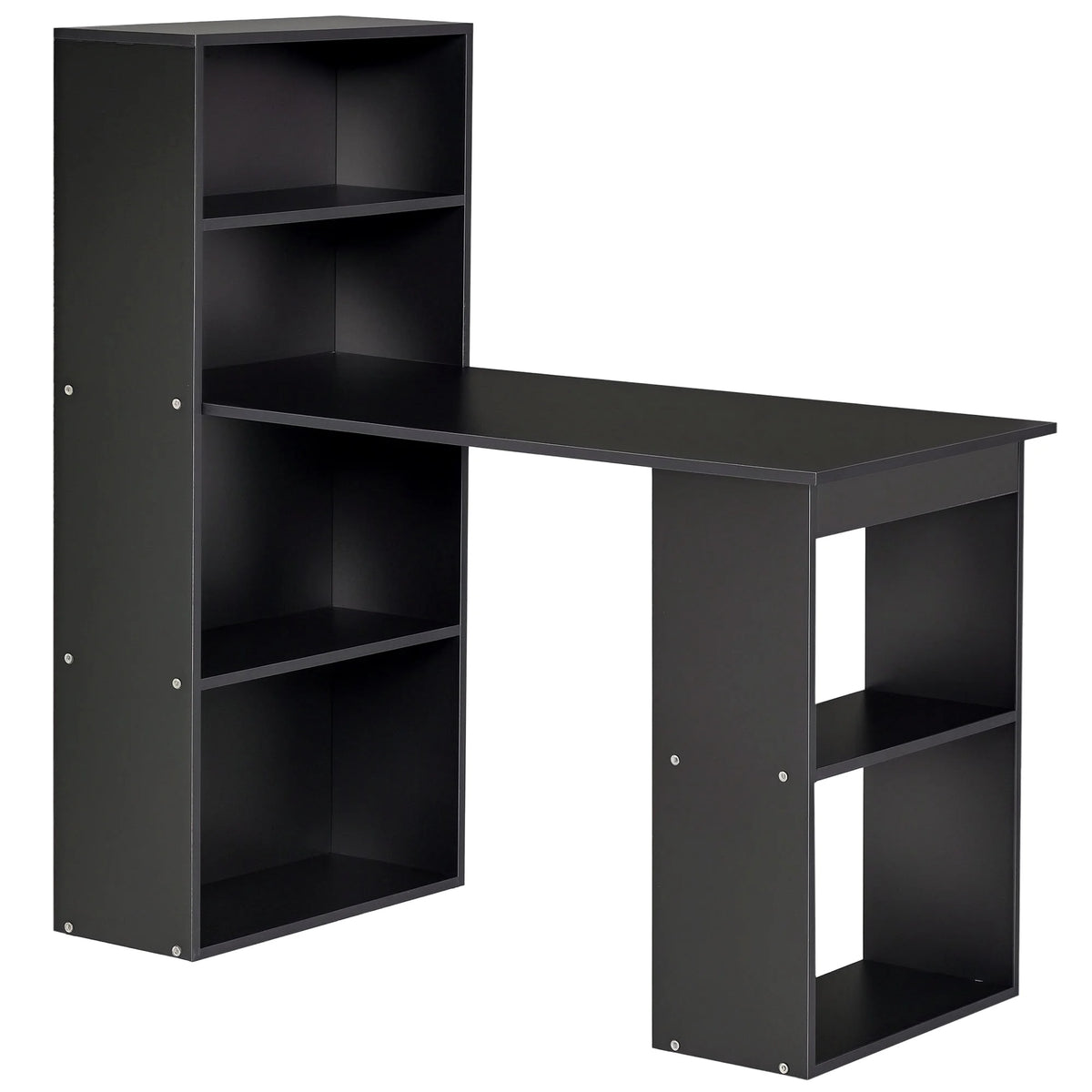 HOMCOM Modern Home Office Desk with 6-Tier Storage Shelves, 47" Writing Desk with Bookshelf, Black