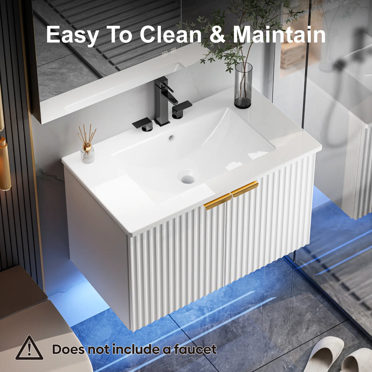Evokeden Modern Floating Bathroom Vanity With Led Lighting