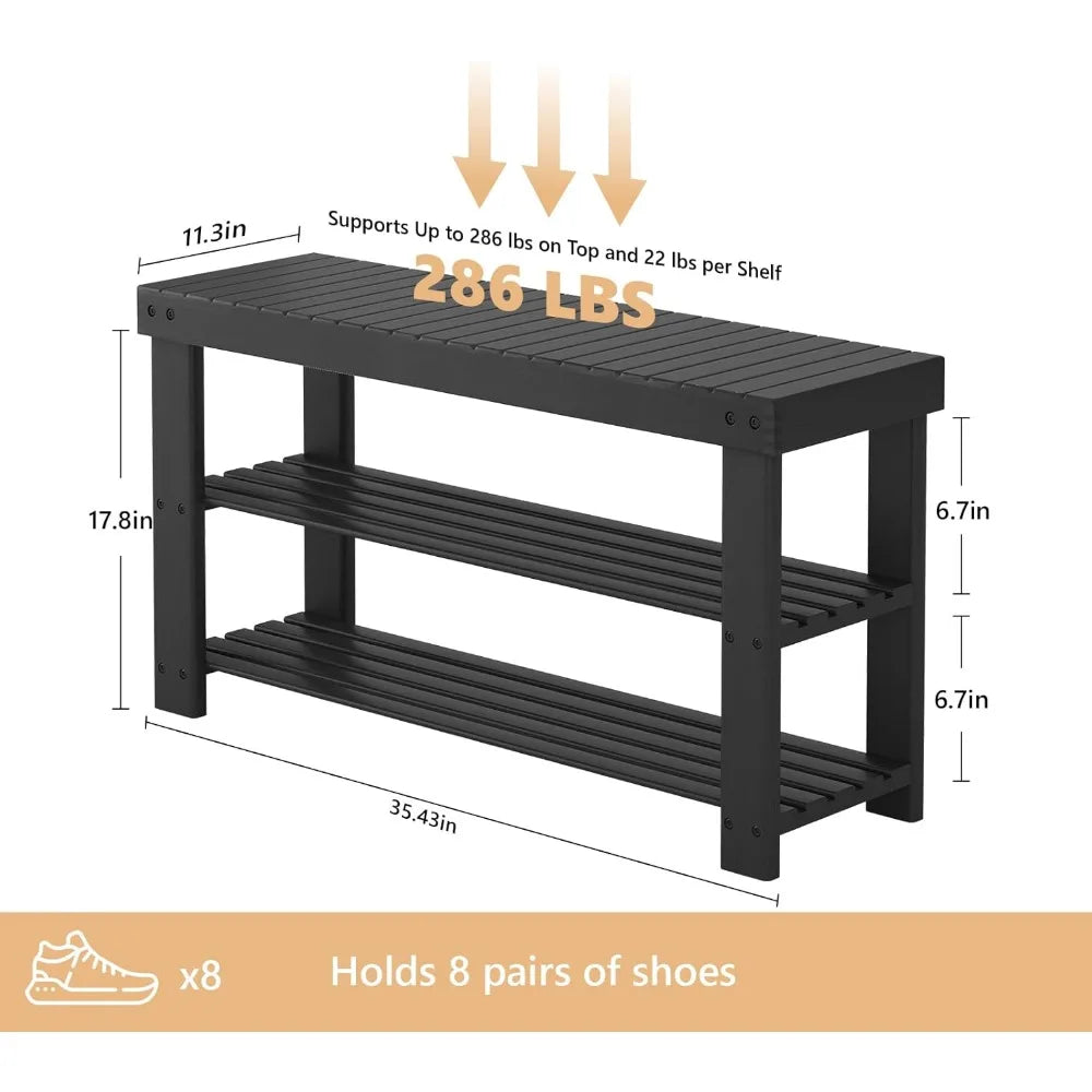 NBVCX Three Tier Bamboo Shoe Rack Bench Entryway Organizer