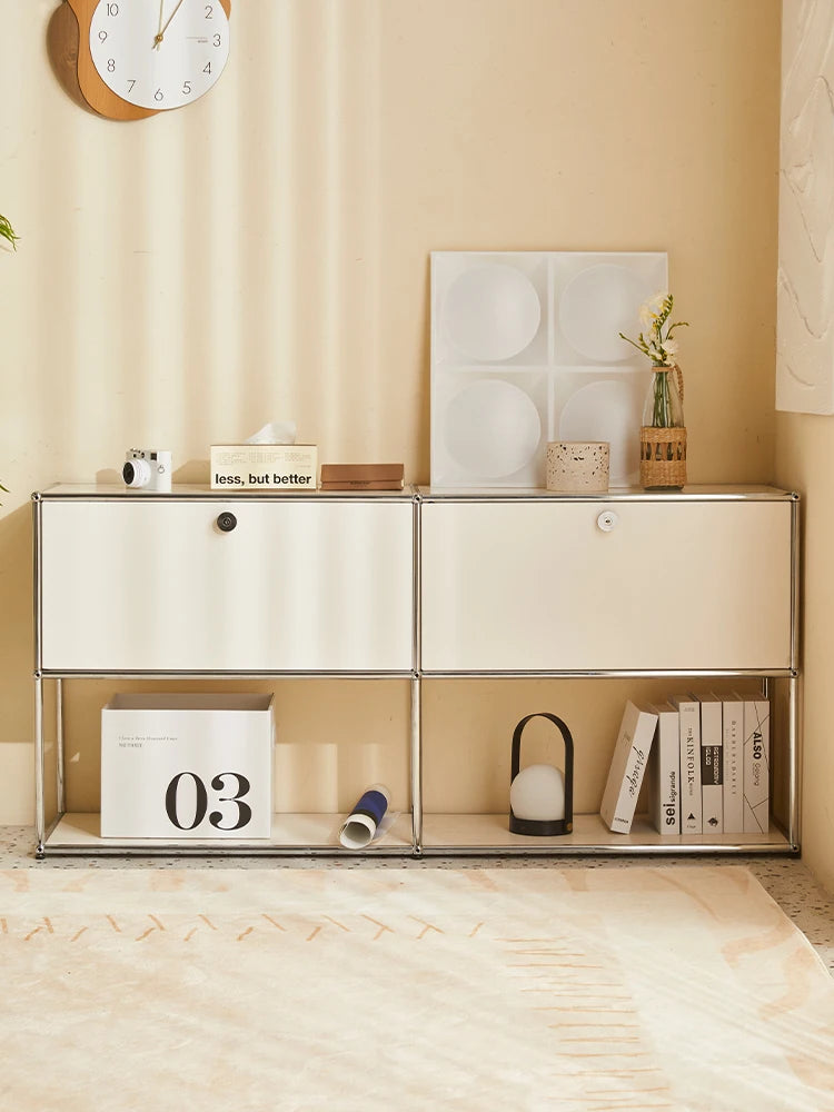 Bigcityfur Modern Stainless Steel TV Stand With Corner Cabinet