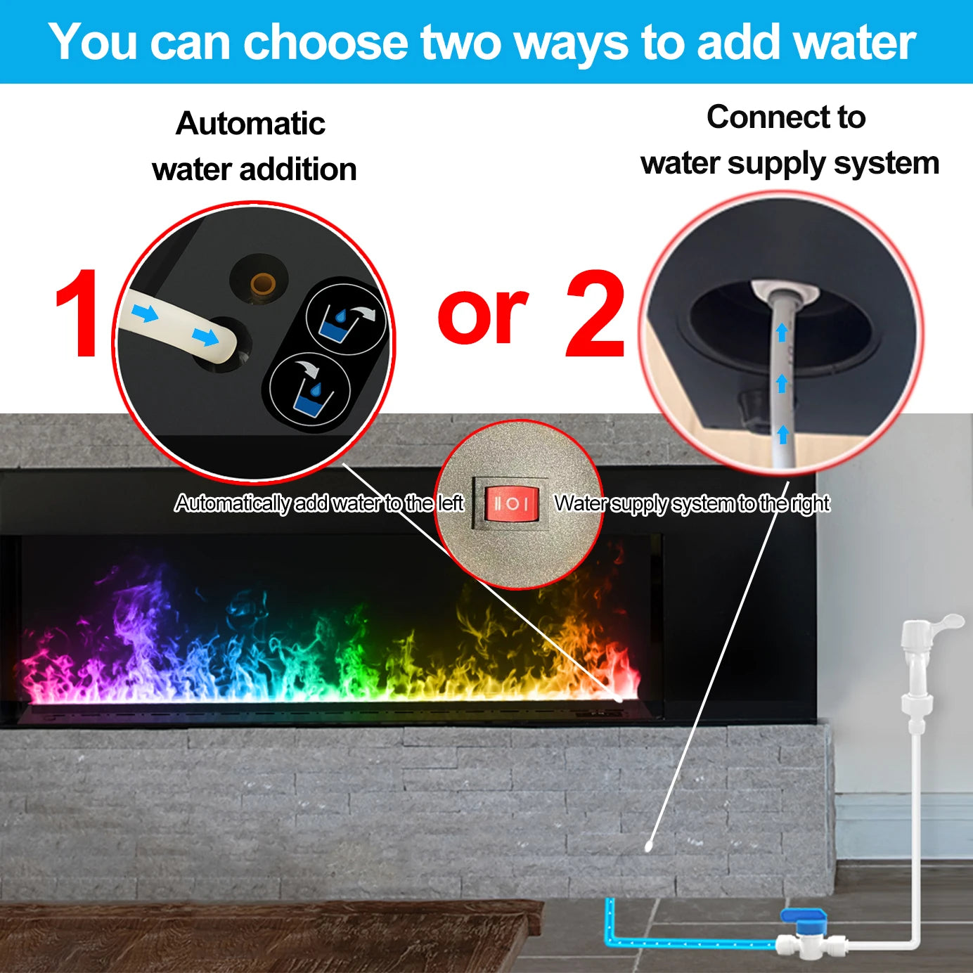 AFLYEVER Smart Water Vapor Fireplace With 3D Flame Tuya App