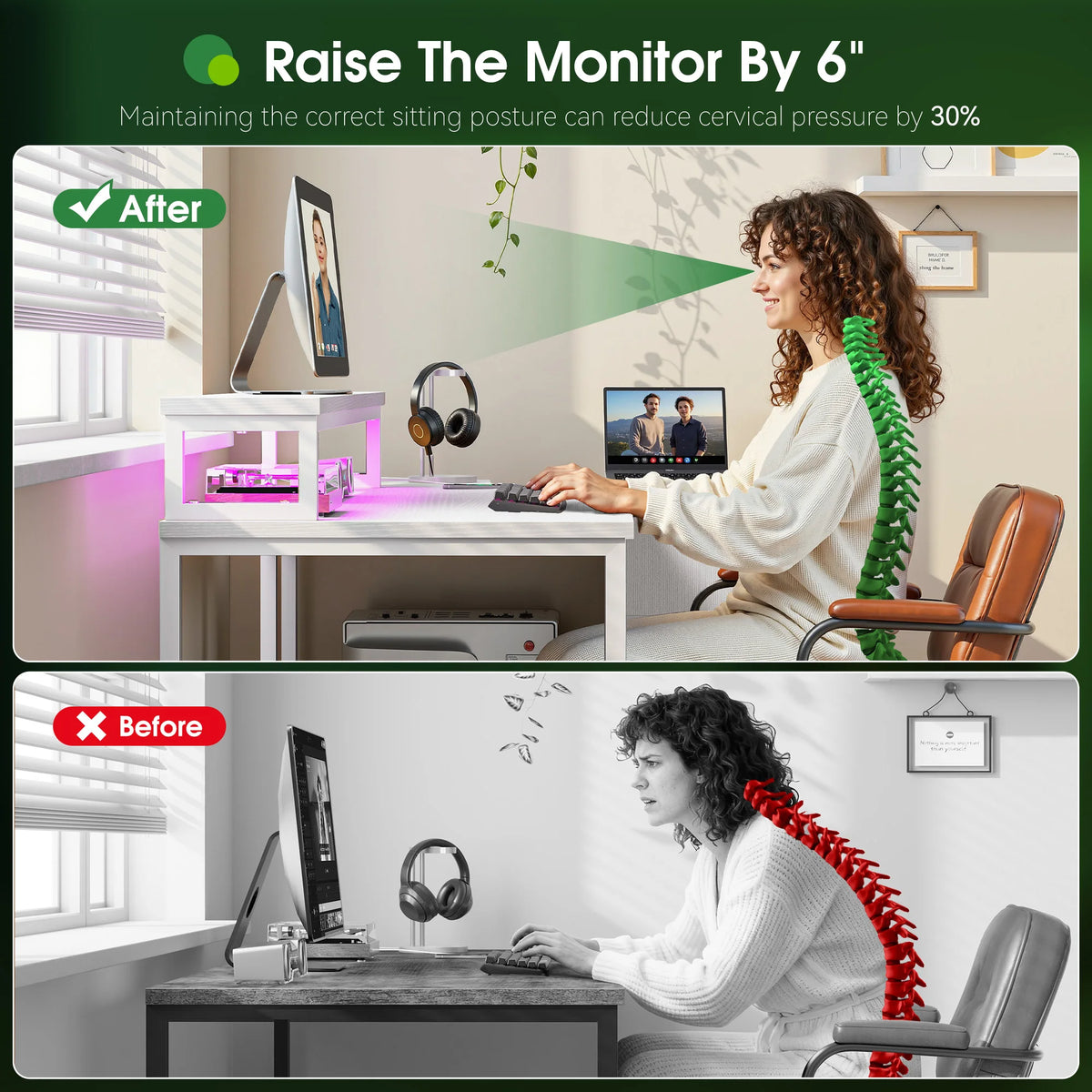 EnHomee L Shaped Desk With Monitor Stand And Power Strip