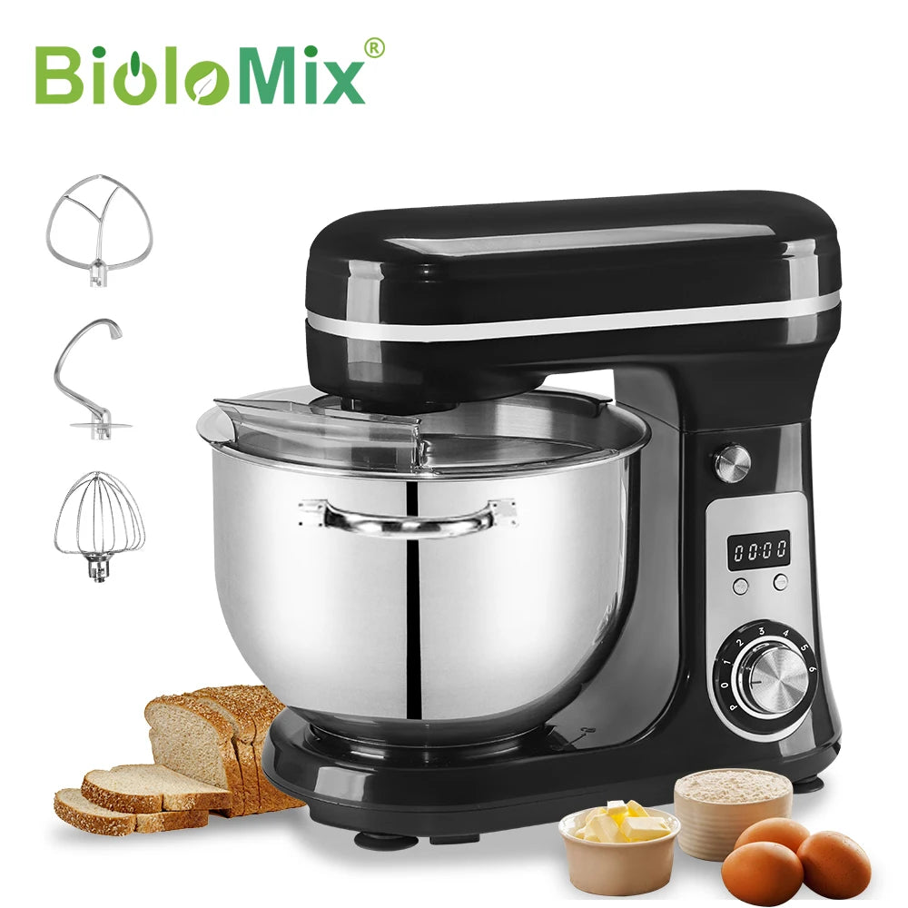 BioloMix Kitchen Food Stand Mixer, Blender, Quiet Motor, Cream Egg Whisk, Whip Dough Kneader, 6-Speed, 1200 W, 6 L, DC