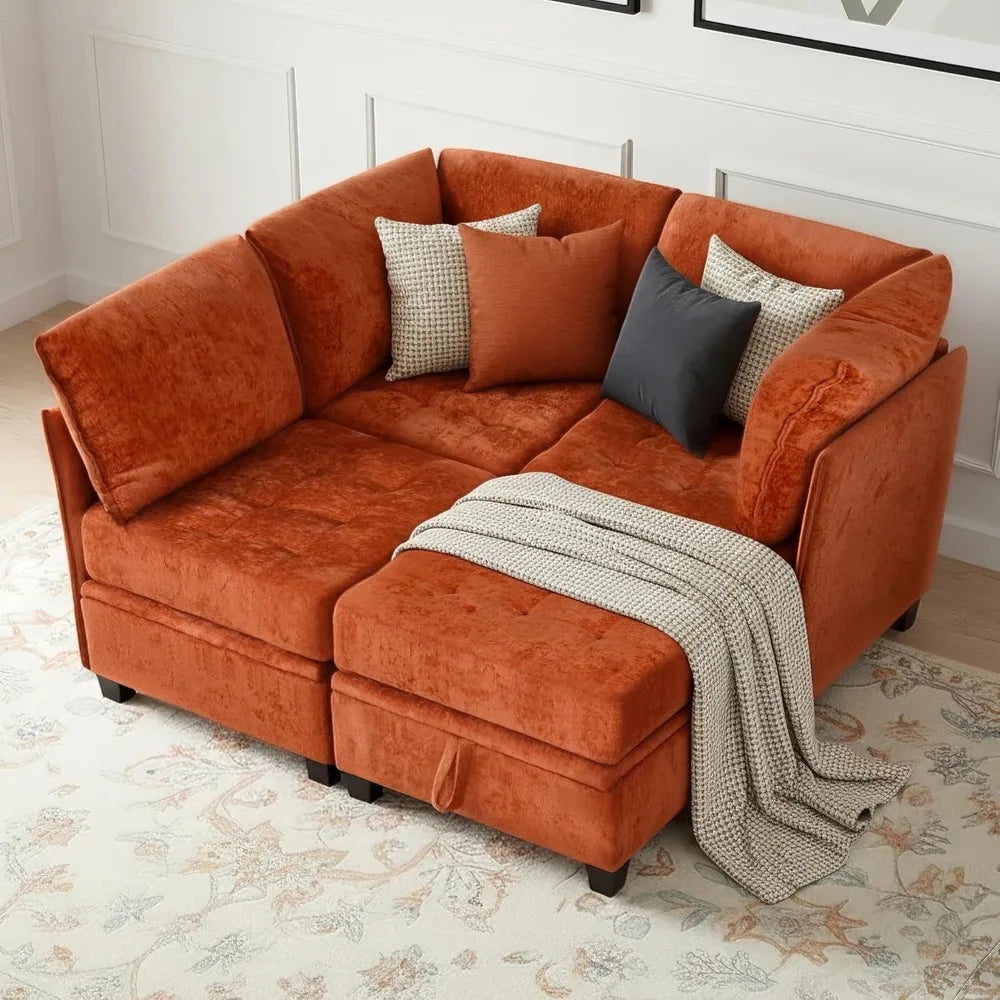 Oversized L Shaped Chenille Sectional Sofa With Storage Living Room