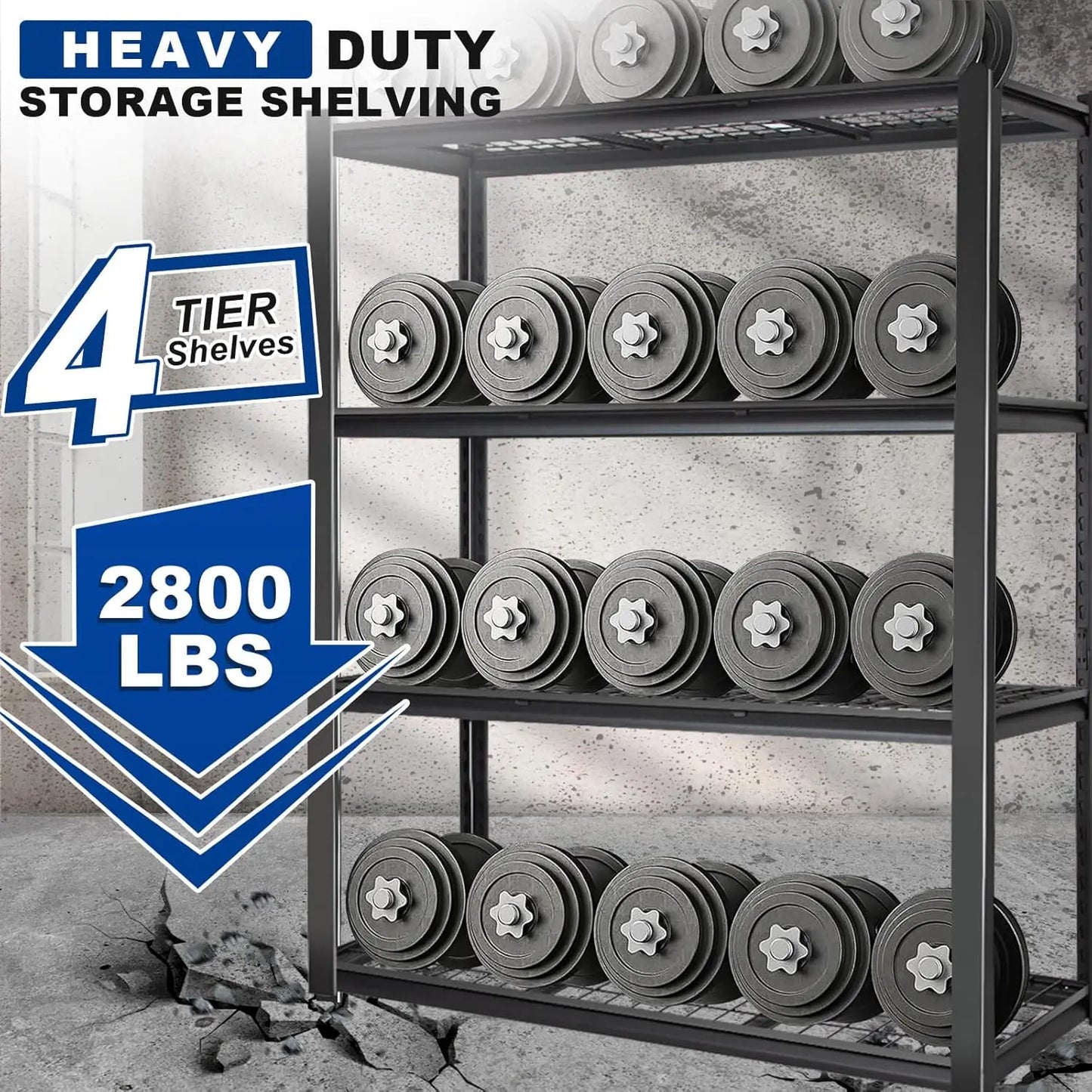 Heavy Duty Metal Garage Shelves With 4 Adjustable Steel Levels