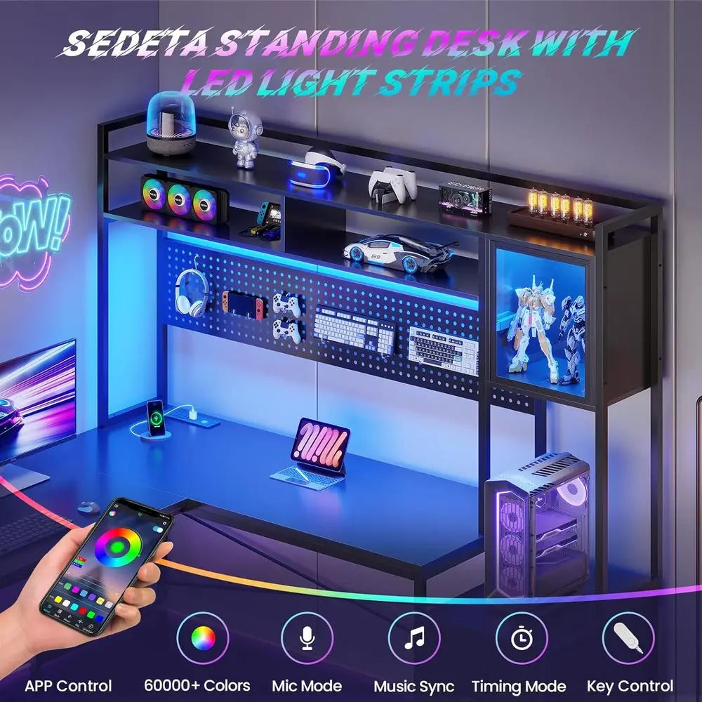 Reversible L Shaped Gaming Desk With Drawers And Storage Shelves