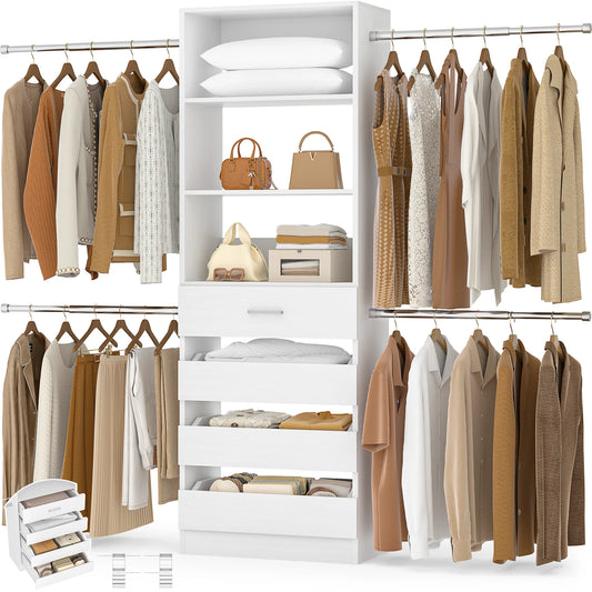 Aheaplus Wooden Closet Organizer With Four Drawers And Hanging Rods